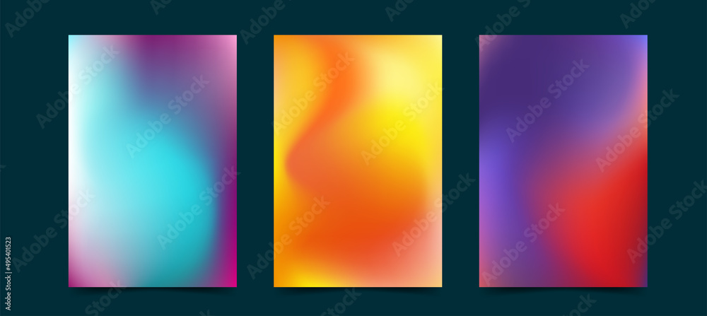 Abstract blurred backgrounds with modern color gradients. Set of templates for brochures, posters, banners, flyers and postcards. Vector