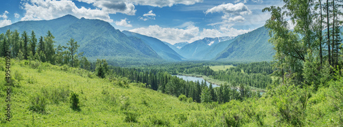 Picturesque mountain valley on a sunny summer day, panoramic view