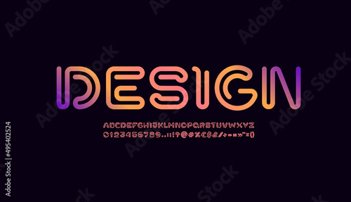 Digital alphabet, font from thick wire, technology style letters and numbers, vector illustration 10EPS
