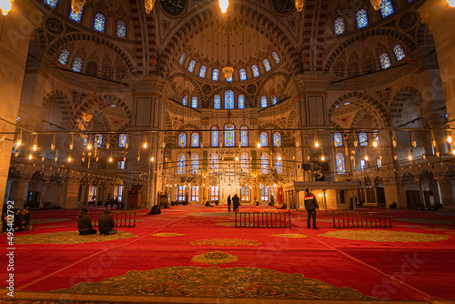 interior of Fatih mosque in Ramadan praying time 