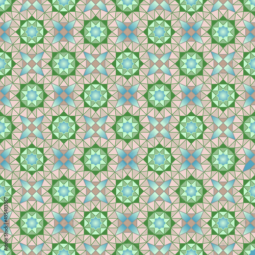 Vector, Seamless, Image of Rectilinear Shapes in Green and Pink Tones. Can Be Used in Design and Textiles