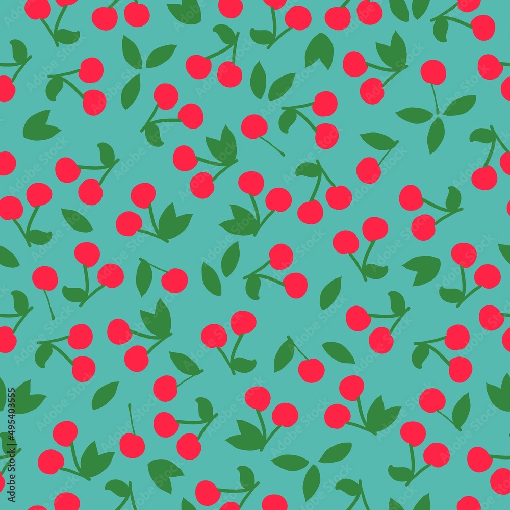 Simple abstract pattern. Red cherry berries. bright blue background. Vector texture. Elegant bright print for Wallpaper. Simple abstract pattern. Red cherry berries. bright blue background. Vector texture. Elegant bright print for Wallpaper.