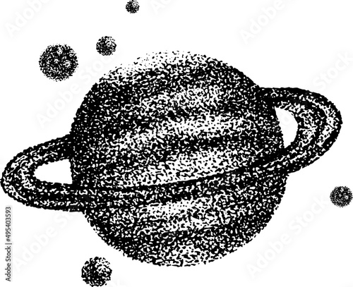 Solar System Planet Hand Drawn Dotwork Illustration