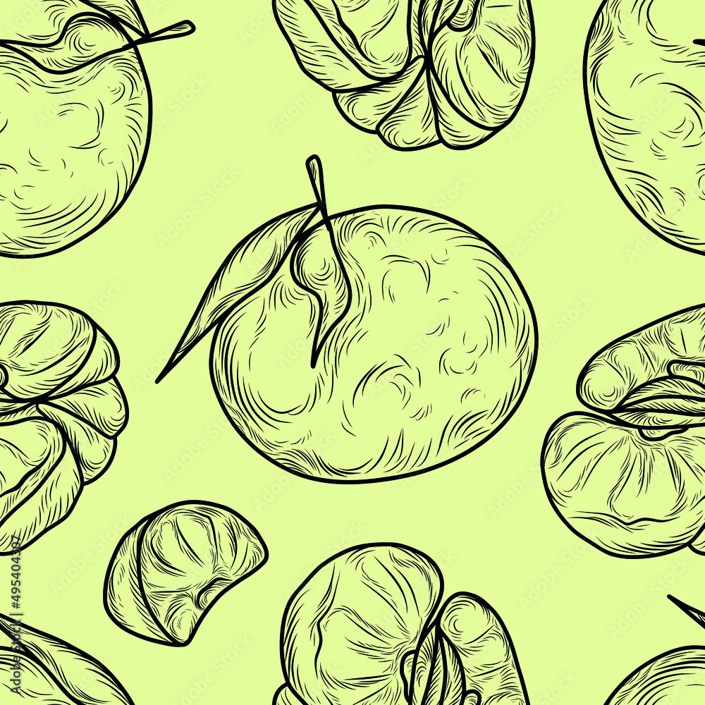 Vector hand drawn mandarin seamless pattern Vector hand drawn mandarin seamless pattern