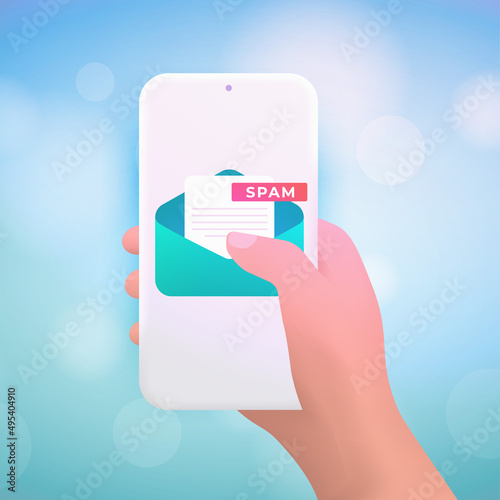 Spam Email vector icon concept. Malware spreading virus, scam and fraud mail. Irrelevant unsolicited malicious e-mail envelope with warning message and alert notification.