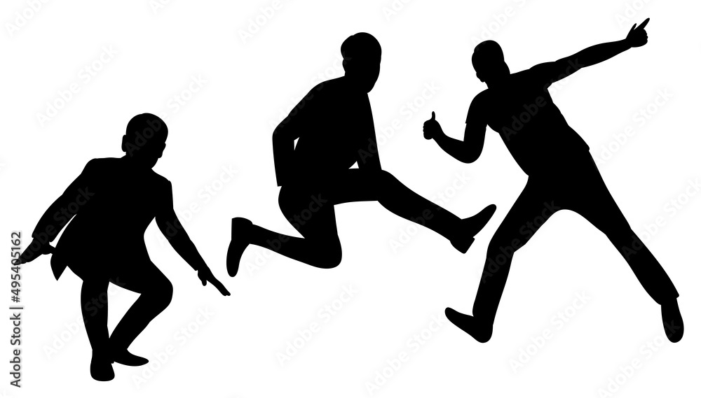silhouette men jumping isolated vector