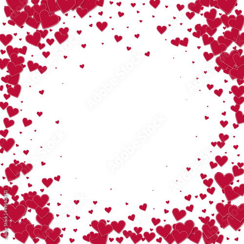 Wallpaper Mural Red heart love confettis. Valentine's day vignette trending background. Falling stitched paper hearts confetti on white background. Dazzling vector illustration. Torontodigital.ca