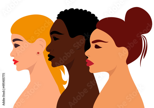 portrait in profile of woman, girl flat design
