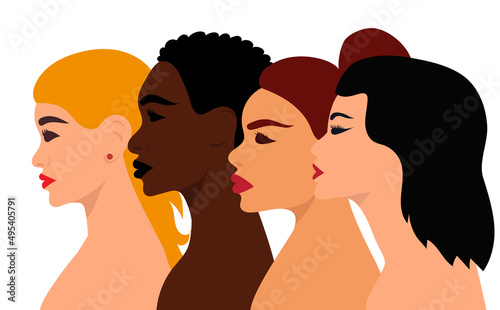 portrait in profile of woman, girl flat design, isolated