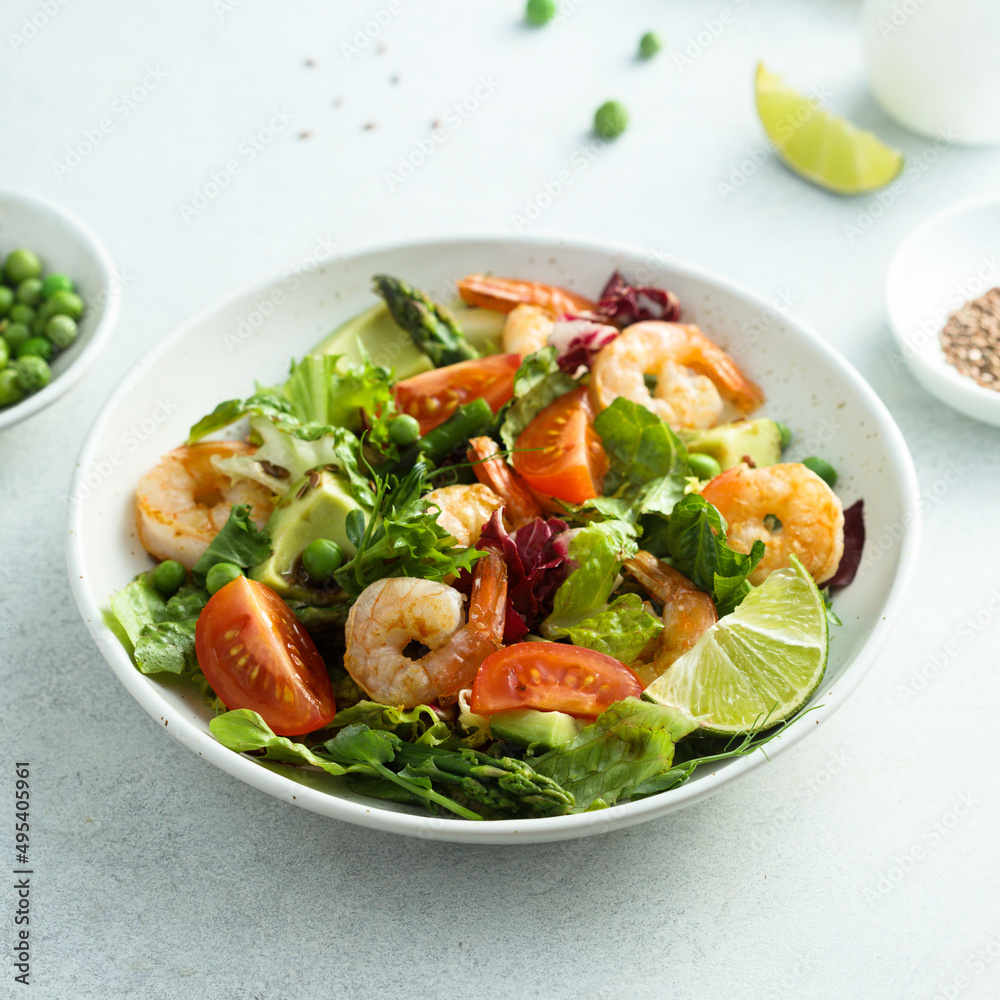 Healthy green salad with shrimps and avocado Healthy green salad with shrimps and avocado