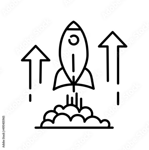 Rocket shuttle line vector icon. Startup business symbol  editable stroke.