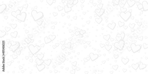 White heart love confettis. Valentine's day falling rain incredible background. Falling stitched paper hearts confetti on white background. Enchanting vector illustration.