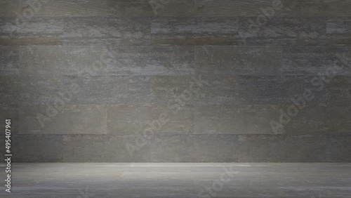 Stone wall on stone ground with ray of spot light.
3d illustration.