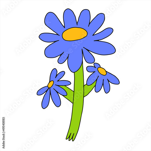 vector vintage rainbow hippie flower.Psychedelic isolated retro plant. Nostalgia funky and groovy era 60s,70s,80s.Tattoo template and element for prints.Kid core flower organic logo.Plotter silhouette
