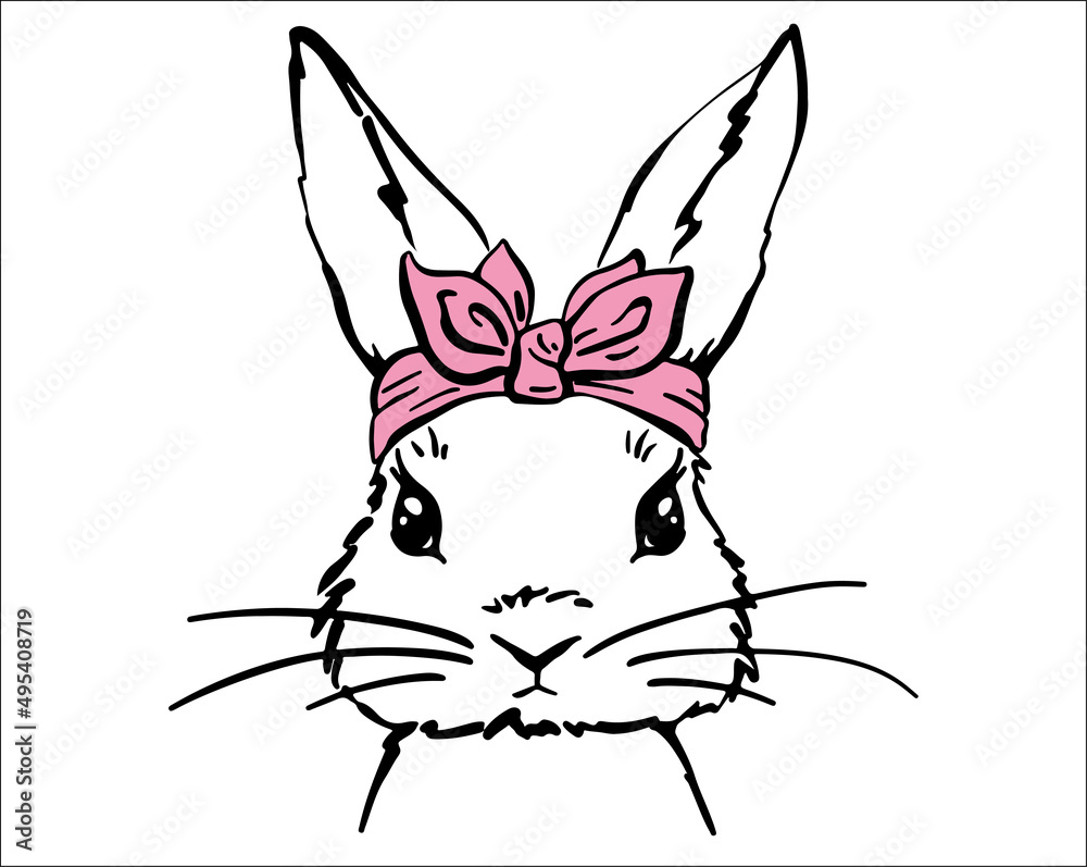 Cute bunny face with bandana. Sweet t-shirt print. Cute bunny face with bandana. Sweet t-shirt print.