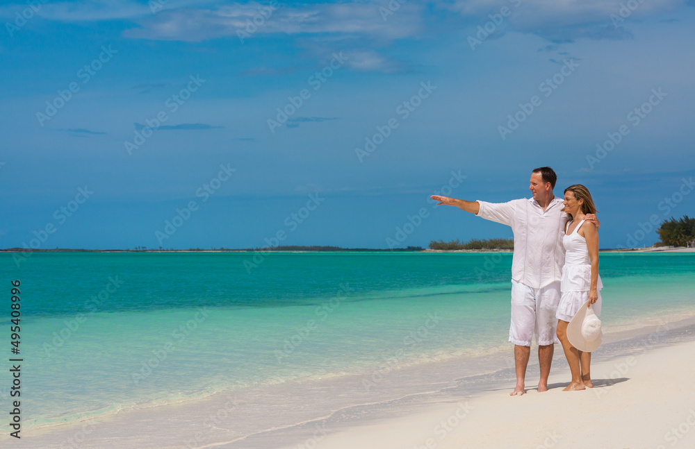 Happy Caucasian couple carefree on tropical island resort Happy Caucasian couple carefree on tropical island resort