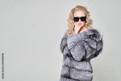 model in silver fox fur coat
