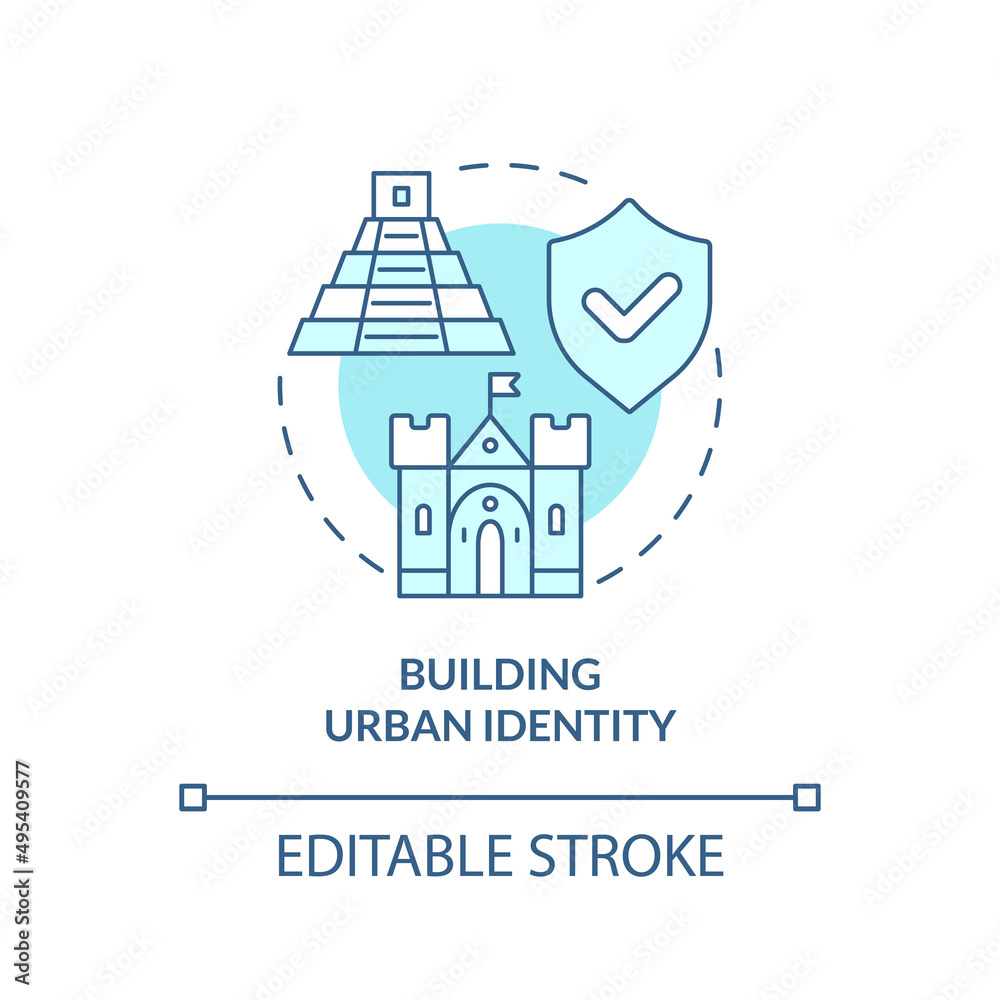 Building urban identity turquoise concept icon. Conservation policy coverage abstract idea thin line illustration. Isolated outline drawing. Editable stroke. Arial, Myriad Pro-Bold fonts used