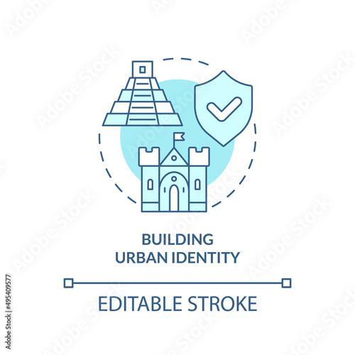 Building urban identity turquoise concept icon. Conservation policy coverage abstract idea thin line illustration. Isolated outline drawing. Editable stroke. Arial, Myriad Pro-Bold fonts used
