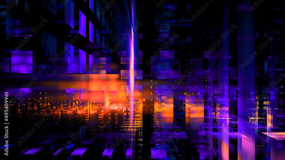 Abstract glowing background digital technology. Hi tech digital interior data center server, business technology blurred Polygonal geometric matrix space, 3D render