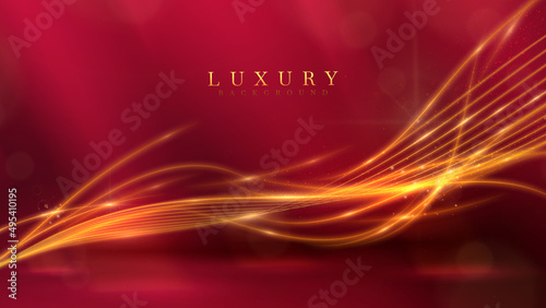Luxury background with gold curve line element and glitter light effect decoration and bokeh.