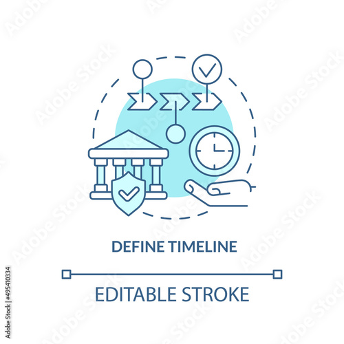 Define timeline turquoise concept icon. Principle of heritage conservation abstract idea thin line illustration. Isolated outline drawing. Editable stroke. Arial, Myriad Pro-Bold fonts used