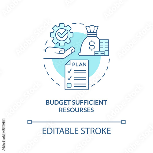 Budget sufficient resources turquoise concept icon. Heritage conservation principle abstract idea thin line illustration. Isolated outline drawing. Editable stroke. Arial, Myriad Pro-Bold fonts used