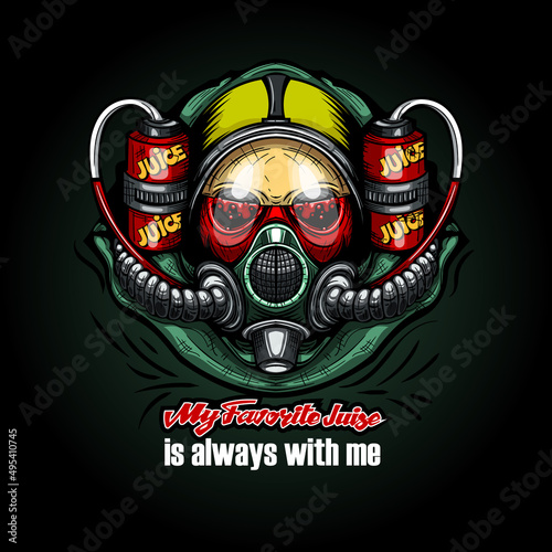 Illustration of Bio mask with text My favorite juice. Hand-drawn style image for printing on T-shirts.