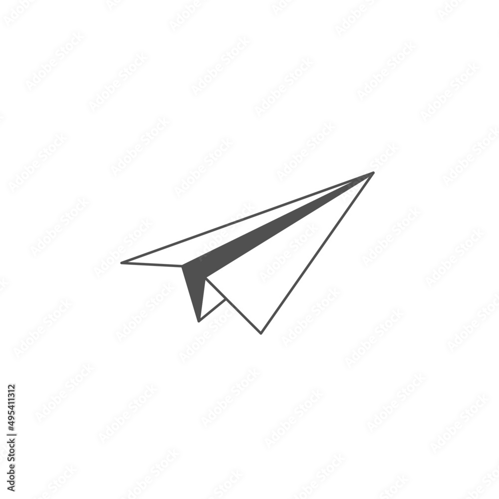 Paper plane icon on white background. Black and white plane flying in the sky. Paper plane icon on white background. Black and white plane flying in the sky.