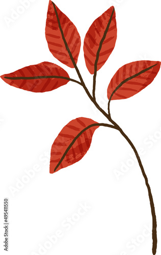 Autumn Branch with Leaves Colored Cartoon Illustartion