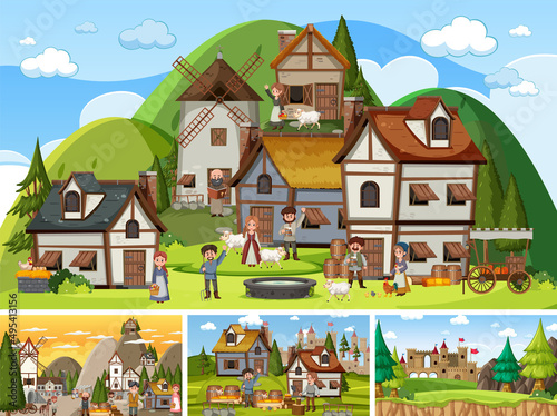 Set of different scene medieval