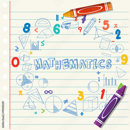 Doodle math formula with Mathematics font on notebook page
