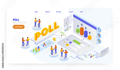 Exit poll, landing page design, website banner vector template. Voter survey. Public opinion polling.