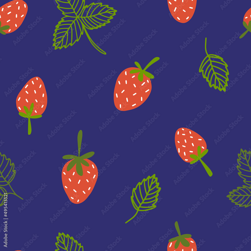 Colourful seamless strawberry pattern. The print is well suited for textiles, Wallpaper and packaging. Colourful seamless strawberry pattern. The print is well suited for textiles, Wallpaper and packaging.