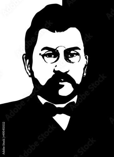 Akhmet Baitursynov portrait of a Kazakh politician, literary critic, translator, teacher's posture. Vector illustration