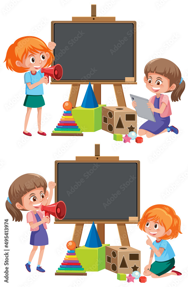 Border template with kids on white background Border template with kids on white background