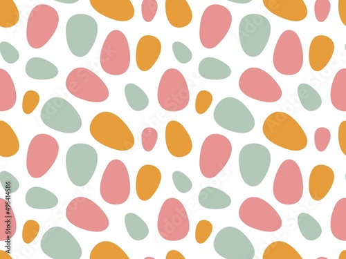 Easter eggs seamless pattern. Colorful painted eggs by Easter. Pastel colors repeated background for wallpaper, wrapping, packing, textile, scrapbooking. Colored eggs illustration