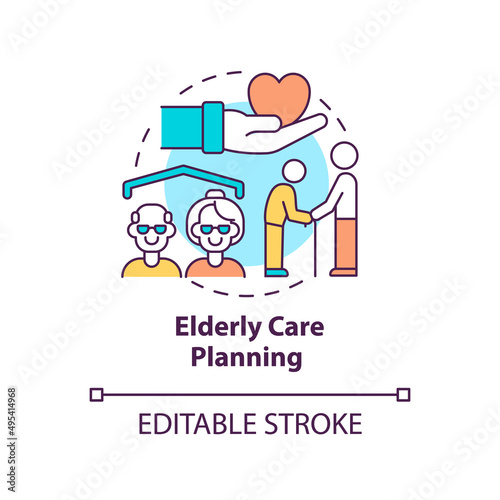 Elderly care planning concept icon. Nursing and support. Social planning example abstract idea thin line illustration. Isolated outline drawing. Editable stroke. Arial, Myriad Pro-Bold fonts used