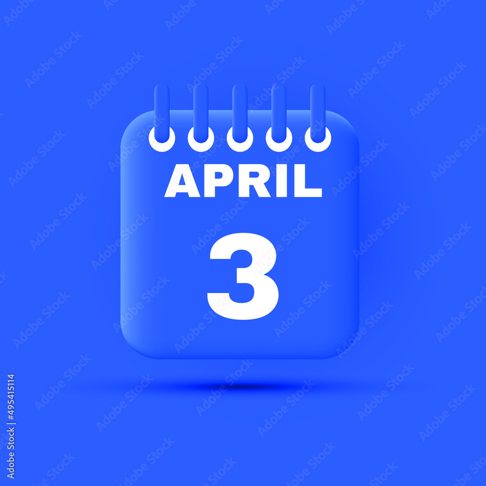 April 3 - Daily Calendar Icon in flat design style