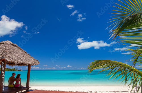 Fototapeta Naklejka Na Ścianę i Meble -  Beach with tropical house luxury vacation resort Bahamas