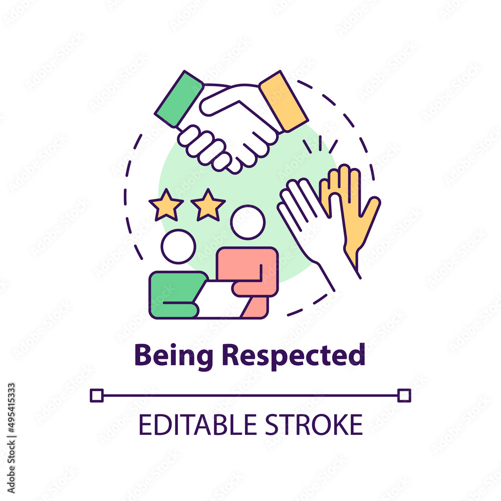 Being respected concept icon. Contribution and effort. Reason for participation abstract idea thin line illustration. Isolated outline drawing. Editable stroke. Arial, Myriad Pro-Bold fonts used