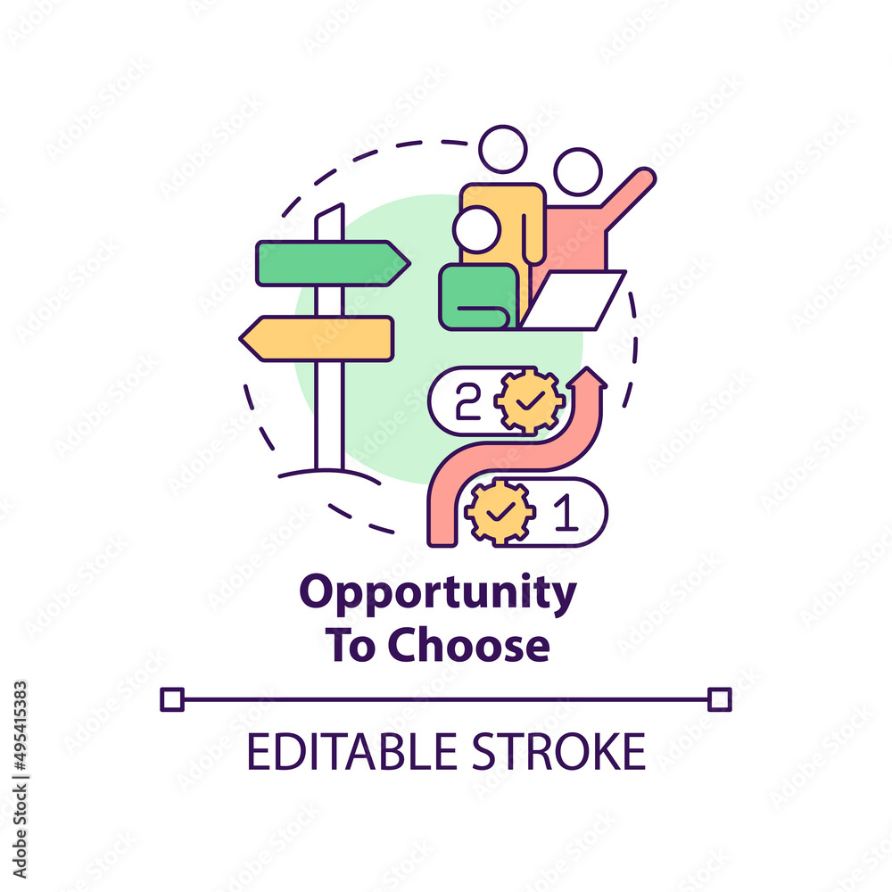 Opportunity to choose concept icon. Decide and control. Reason for participation abstract idea thin line illustration. Isolated outline drawing. Editable stroke. Arial, Myriad Pro-Bold fonts used