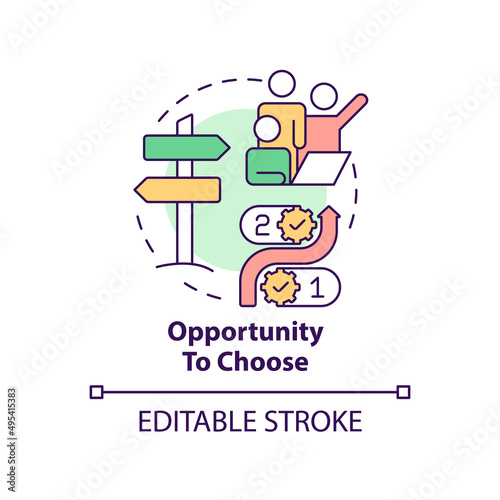 Opportunity to choose concept icon. Decide and control. Reason for participation abstract idea thin line illustration. Isolated outline drawing. Editable stroke. Arial, Myriad Pro-Bold fonts used