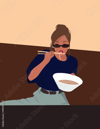 A girl in a cafe with food