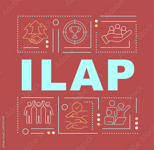 Integrated local area planning word concepts red banner. ILAP. Infographics with icons on color background. Isolated typography. Vector illustration with text. Arial-Black font used photo