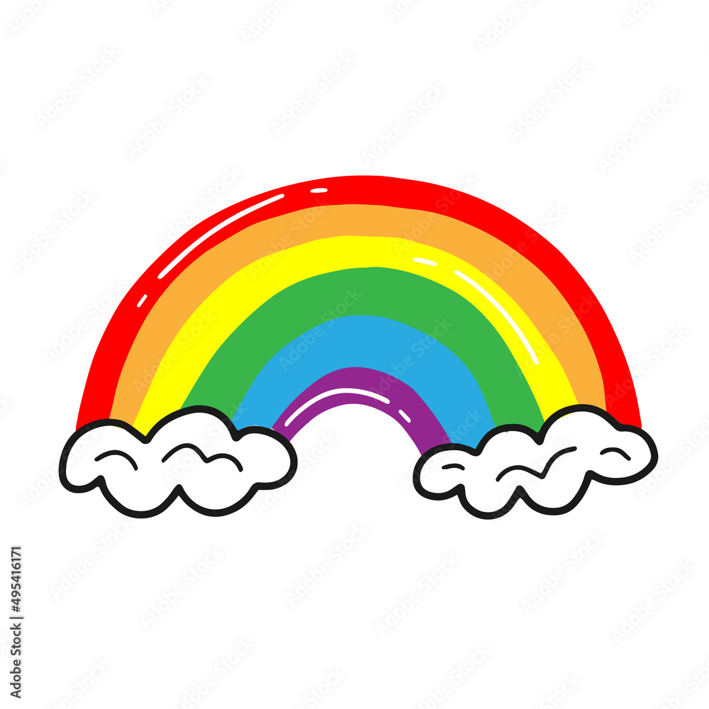 Rainbow with six colors in cartoon doodle style. Vector isolated LGBT illustration.