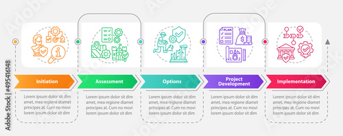 Heritage conservation process rectangle infographic template. Data visualization with 5 steps. Process timeline info chart. Workflow layout with line icons. Myriad Pro-Bold, Regular fonts used