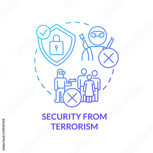 Security from terrorism blue gradient concept icon. Armed forces. National protection program abstract idea thin line illustration. Isolated outline drawing. Myriad Pro-Bold font used
