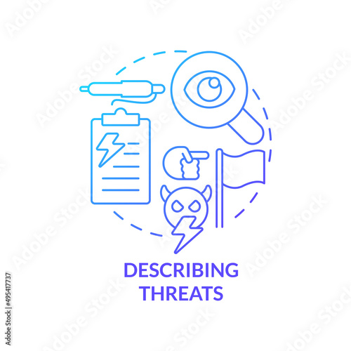 Describing threats blue gradient concept icon. Learning enemy forces actions. National security abstract idea thin line illustration. Isolated outline drawing. Myriad Pro-Bold font used