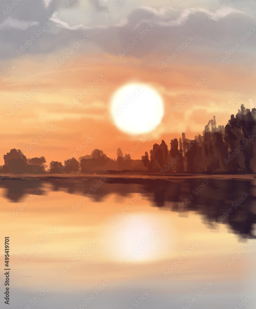 Landscape background. Abstract art template. Vector illustration.